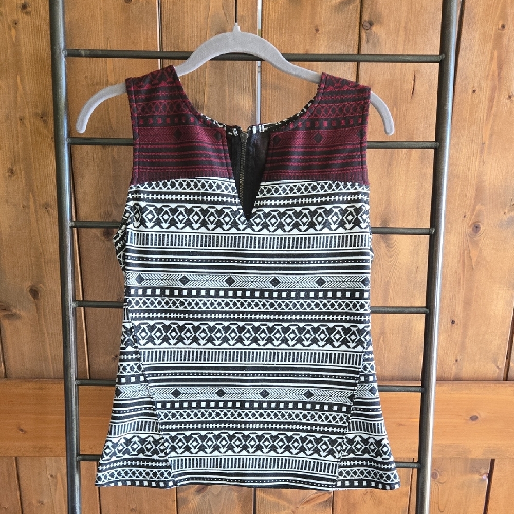 Sanctuary Burgundy and Black Patterned Blouse